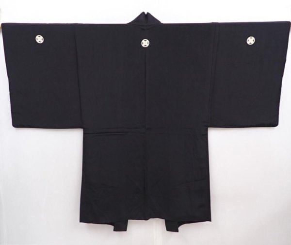 Photo4: 5920T13z570 Vintage Japanese Kimono Silk Men's HAORI  Black (4)