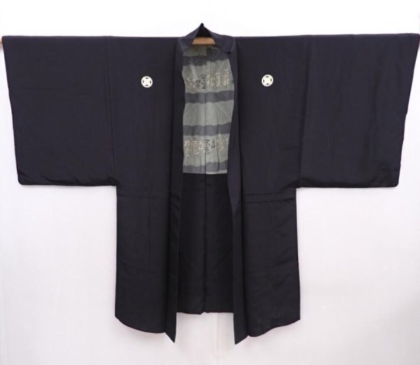 Photo7: 5920T13z570 Vintage Japanese Kimono Silk Men's HAORI  Black (7)