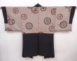 Photo1: 5920T14z540 Vintage Japanese Kimono Silk Men's HAORI 寿 Black (1)