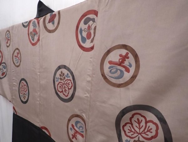 Photo2: 5920T14z540 Vintage Japanese Kimono Silk Men's HAORI 寿 Black (2)