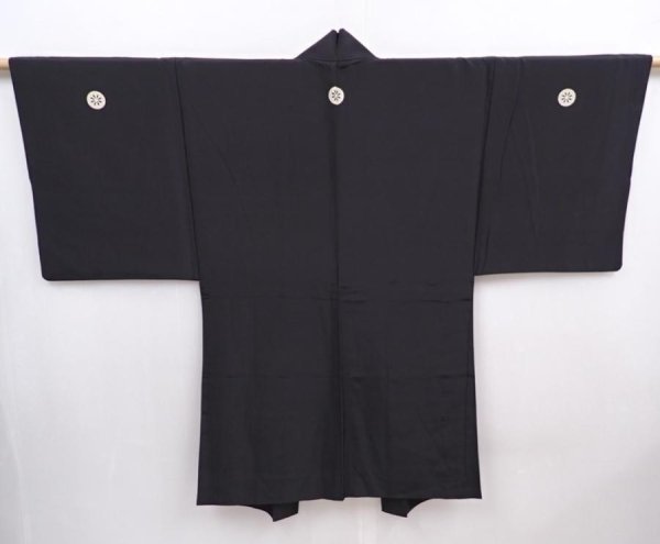 Photo4: 5920T14z540 Vintage Japanese Kimono Silk Men's HAORI 寿 Black (4)