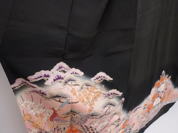 Photo3: 5926T01z1140  Japanese Kimono Silk TOMESODE Peacock Black (3)