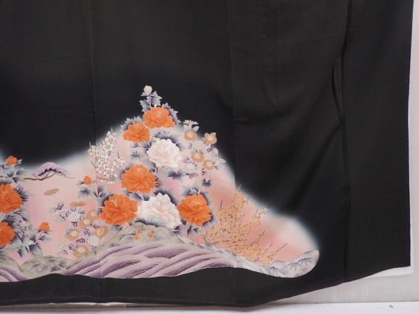 Photo7: 5926T01z1140  Japanese Kimono Silk TOMESODE Peacock Black (7)
