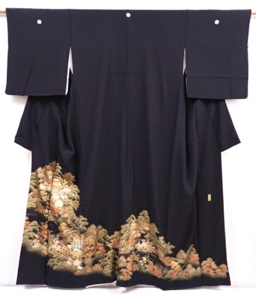 Photo1: 5926T03z1350 Japanese Kimono Silk ARTIST WORK TOMESODE Black (1)