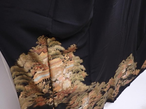 Photo3: 5926T03z1350 Japanese Kimono Silk ARTIST WORK TOMESODE Black (3)