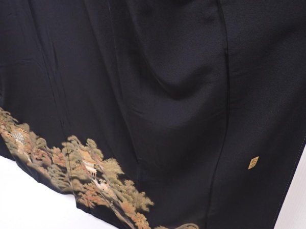 Photo4: 5926T03z1350 Japanese Kimono Silk ARTIST WORK TOMESODE Black (4)