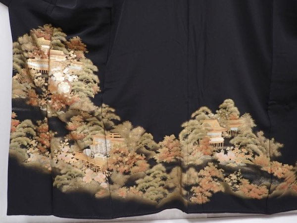 Photo5: 5926T03z1350 Japanese Kimono Silk ARTIST WORK TOMESODE Black (5)