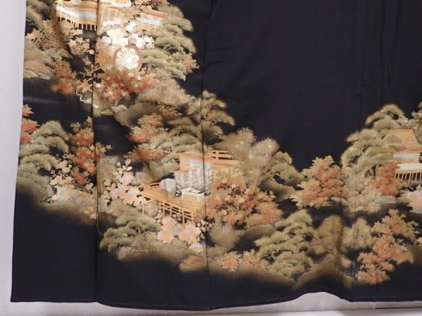 Photo6: 5926T03z1350 Japanese Kimono Silk ARTIST WORK TOMESODE Black (6)