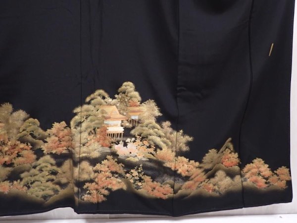 Photo7: 5926T03z1350 Japanese Kimono Silk ARTIST WORK TOMESODE Black (7)