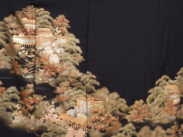 Photo8: 5926T03z1350 Japanese Kimono Silk ARTIST WORK TOMESODE Black (8)