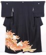 Photo1: 5926T04z1200 Vintage Japanese Kimono Silk TOMESODE Peacock Black (1)
