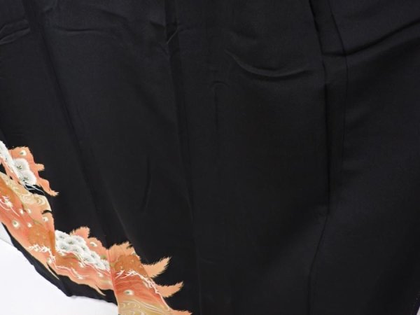 Photo4: 5926T04z1200 Vintage Japanese Kimono Silk TOMESODE Peacock Black (4)