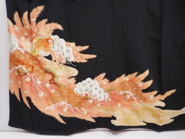 Photo5: 5926T04z1200 Vintage Japanese Kimono Silk TOMESODE Peacock Black (5)