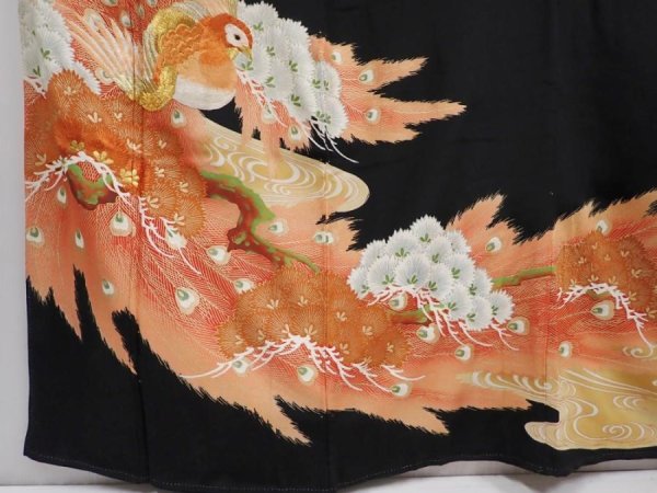 Photo6: 5926T04z1200 Vintage Japanese Kimono Silk TOMESODE Peacock Black (6)