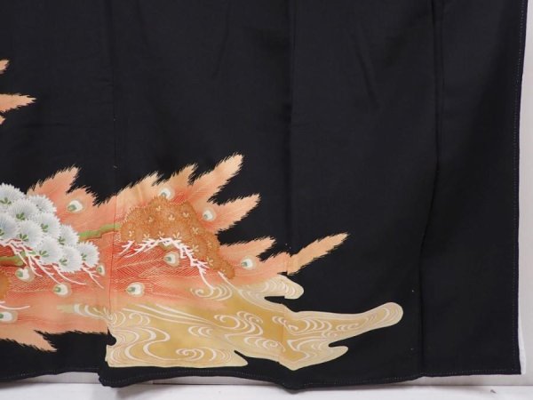 Photo7: 5926T04z1200 Vintage Japanese Kimono Silk TOMESODE Peacock Black (7)