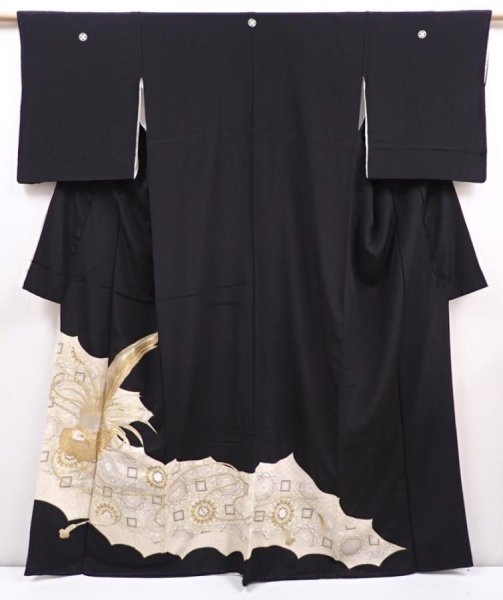 Photo1: 5926T05z1120 Vintage Japanese Kimono TOMESODE Bird Black (1)
