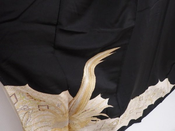 Photo3: 5926T05z1120 Vintage Japanese Kimono TOMESODE Bird Black (3)