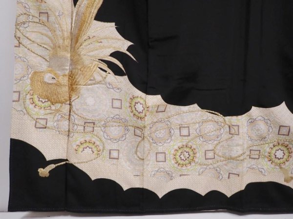 Photo6: 5926T05z1120 Vintage Japanese Kimono TOMESODE Bird Black (6)