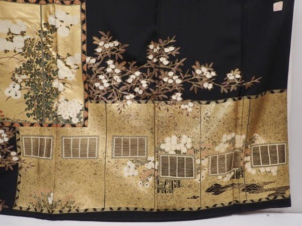 Photo7: 5926T06z1340 Japanese Kimono Silk ARTIST WORK TOMESODE Black (7)