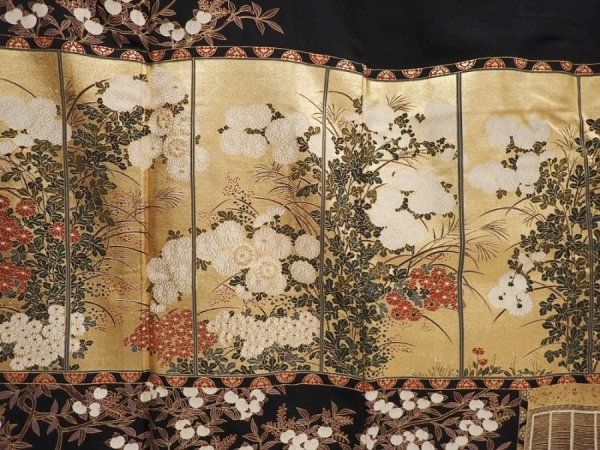 Photo8: 5926T06z1340 Japanese Kimono Silk ARTIST WORK TOMESODE Black (8)