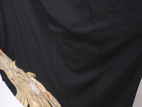 Photo4: 5926T07z1460 Vintage Japanese Kimono Silk TOMESODE Flying crane Black (4)