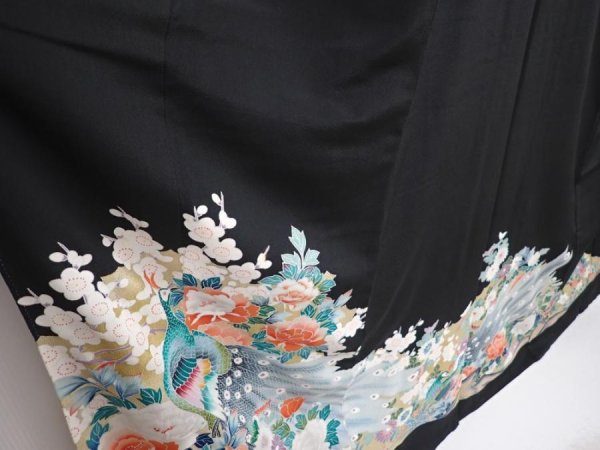 Photo3: 5926T08z1560 Vintage Japanese Kimono Silk TOMESODE Peacock Black (3)