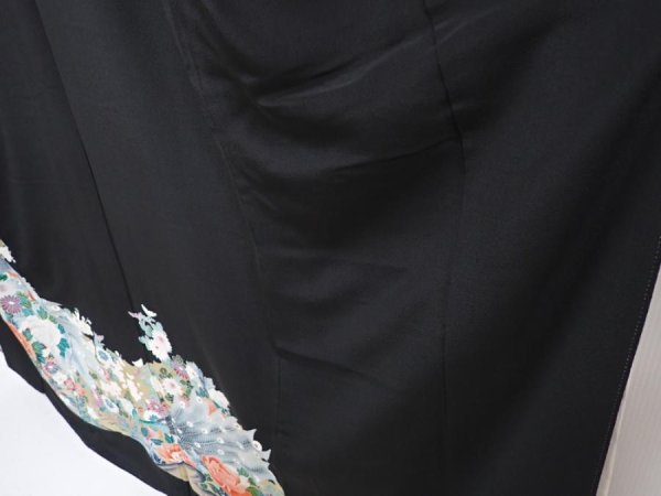 Photo4: 5926T08z1560 Vintage Japanese Kimono Silk TOMESODE Peacock Black (4)