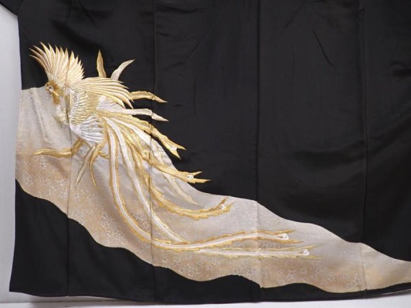 Photo5: 5926T09z1270 Vintage Japanese Kimono Silk TOMESODE Phoenix Black (5)