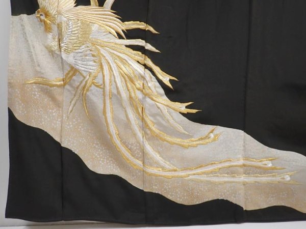 Photo6: 5926T09z1270 Vintage Japanese Kimono Silk TOMESODE Phoenix Black (6)
