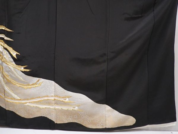 Photo7: 5926T09z1270 Vintage Japanese Kimono Silk TOMESODE Phoenix Black (7)