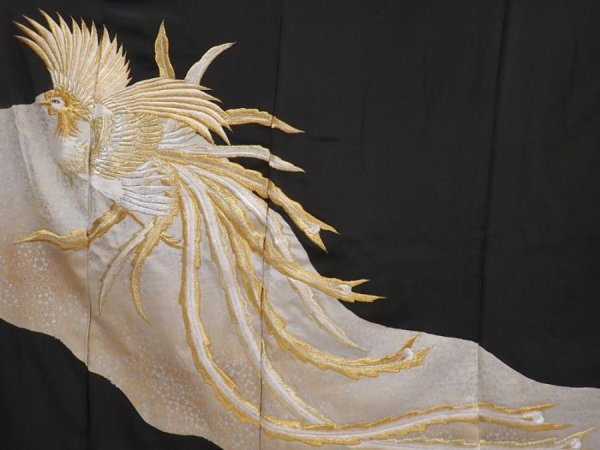Photo8: 5926T09z1270 Vintage Japanese Kimono Silk TOMESODE Phoenix Black (8)