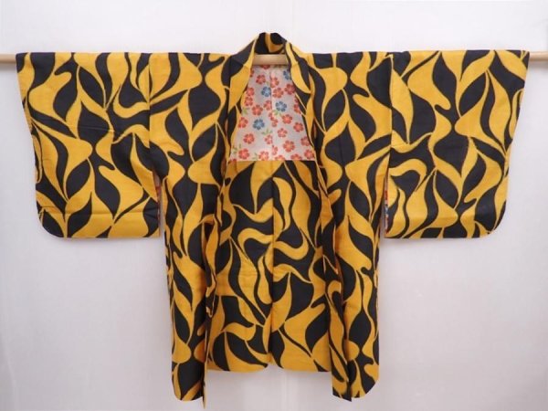 Photo5: 5915T01z380 Vintage Japanese Kimono Silk MEISEN HAORI  Orange (5)