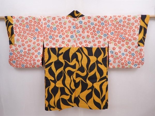 Photo6: 5915T01z380 Vintage Japanese Kimono Silk MEISEN HAORI  Orange (6)