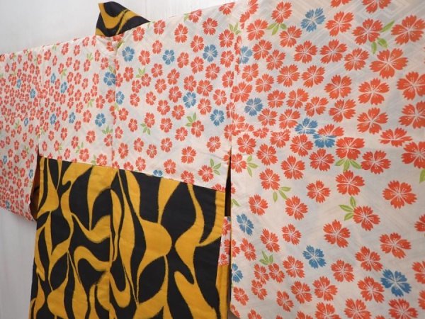 Photo7: 5915T01z380 Vintage Japanese Kimono Silk MEISEN HAORI  Orange (7)