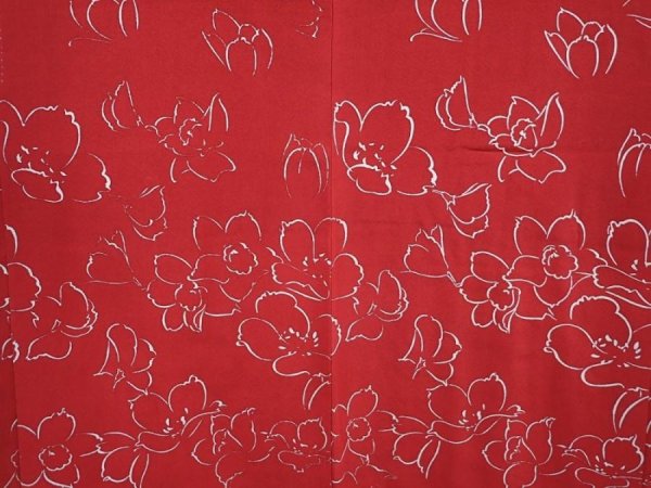 Photo3: 5915T02z510 Vintage Japanese Kimono Silk HAORI Flower Dull red (3)