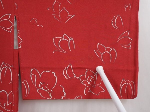 Photo5: 5915T02z510 Vintage Japanese Kimono Silk HAORI Flower Dull red (5)