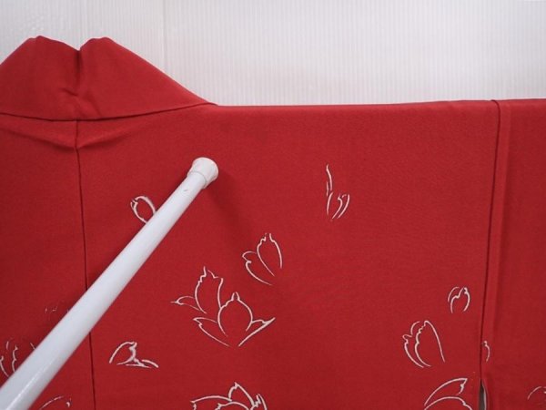 Photo6: 5915T02z510 Vintage Japanese Kimono Silk HAORI Flower Dull red (6)