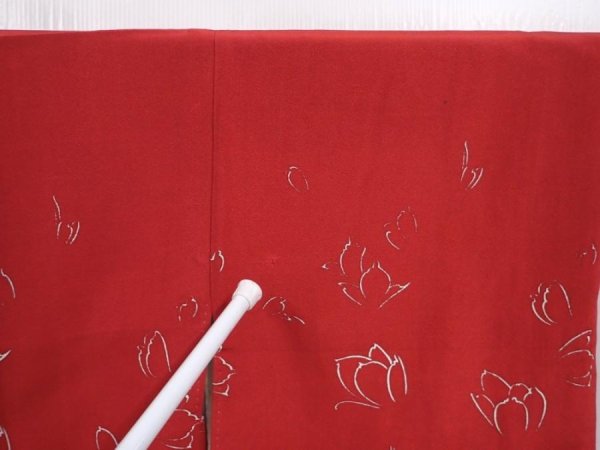 Photo8: 5915T02z510 Vintage Japanese Kimono Silk HAORI Flower Dull red (8)