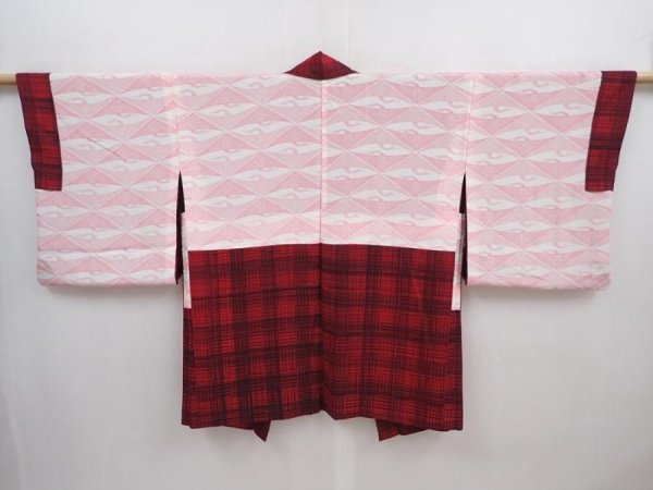 Photo6: 5915T04z490 Vintage Japanese Kimono Silk HAORI  Red (6)