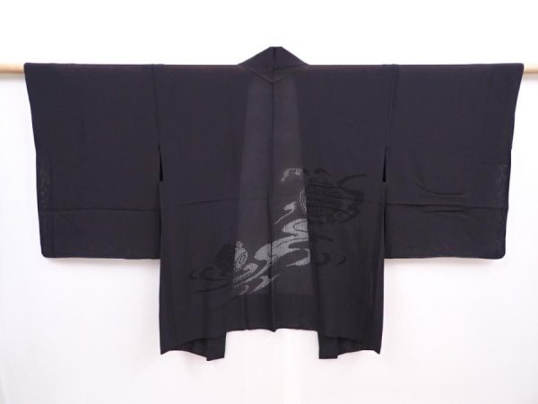 Photo1: 5915T05z280 Vintage Japanese Kimono Silk See through HAORI Mallet Black (1)