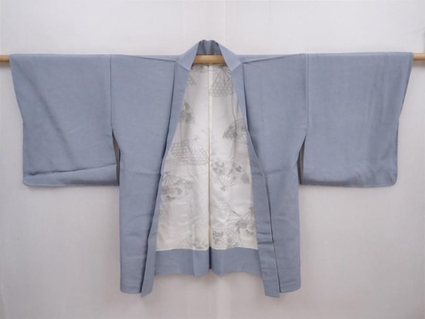 Photo6: 5915T07z470 Vintage Japanese Kimono Silk HAORI  Dull light blue (6)