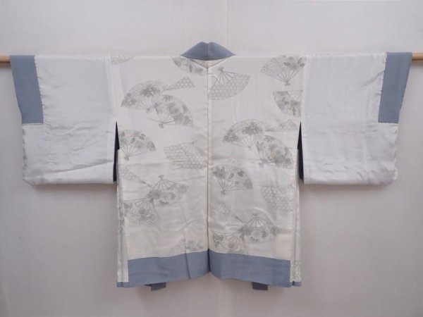 Photo7: 5915T07z470 Vintage Japanese Kimono Silk HAORI  Dull light blue (7)