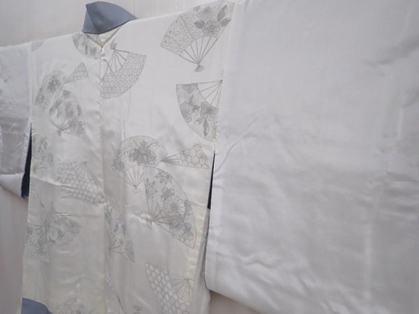 Photo8: 5915T07z470 Vintage Japanese Kimono Silk HAORI  Dull light blue (8)