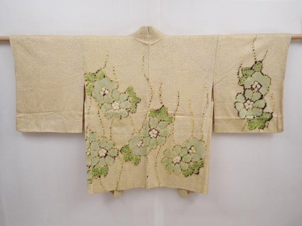 Photo1: 5915T08z410 Vintage Japanese Kimono Silk SHIBORI HAORI Flower Straw (1)