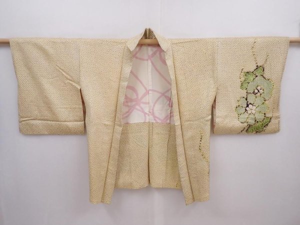 Photo5: 5915T08z410 Vintage Japanese Kimono Silk SHIBORI HAORI Flower Straw (5)