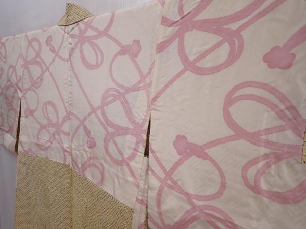 Photo7: 5915T08z410 Vintage Japanese Kimono Silk SHIBORI HAORI Flower Straw (7)