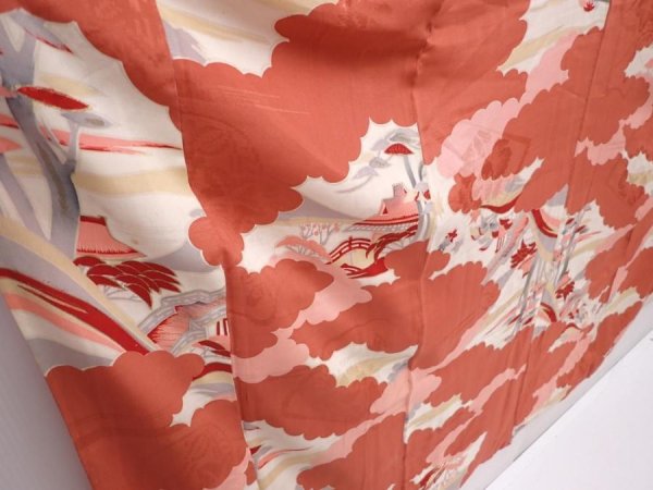 Photo3: 5915T12z530 Vintage Japanese Kimono Silk KOMON  Dark coral (3)