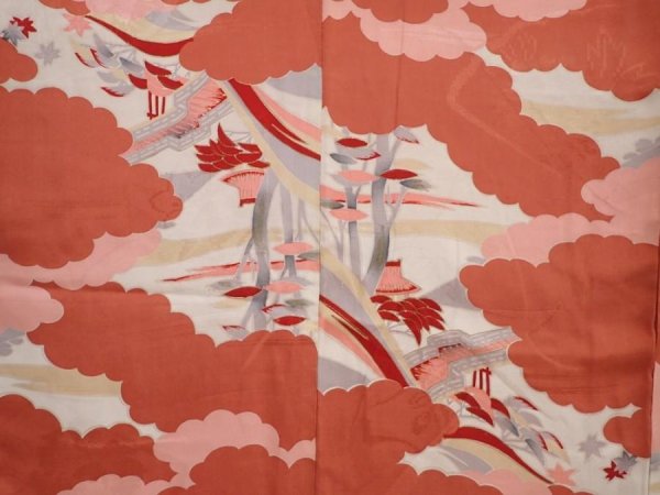 Photo5: 5915T12z530 Vintage Japanese Kimono Silk KOMON  Dark coral (5)