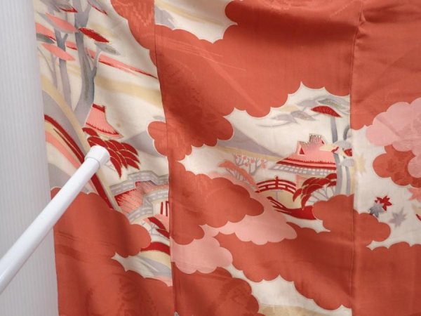 Photo8: 5915T12z530 Vintage Japanese Kimono Silk KOMON  Dark coral (8)