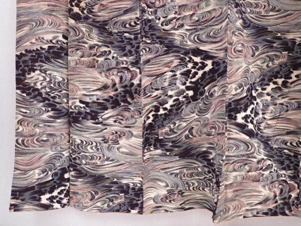 Photo4: 5915T13z930 Vintage Japanese Kimono Silk KOMON Wave Gray-Blue (4)